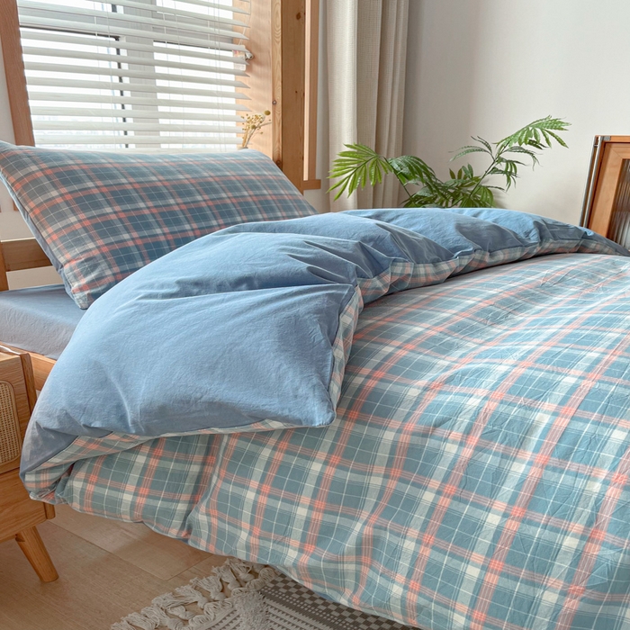 91家纺网 家纺一手货源 找家纺 吉象 2025新款水洗棉学生三件套 初晴蓝