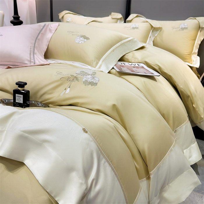 91家纺网 家纺一手货源 找家纺 美娘阁2025新款双股长绒棉居家款四件套 凯瑟琳-香槟黄