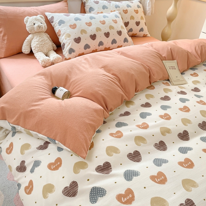 91家纺网 家纺一手货源 找家纺 玉海棠 2024新款AB版软糯针织棉印花四件套 比心-