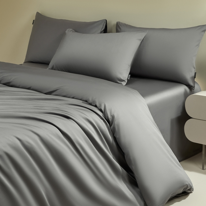 91家纺网 家纺一手货源 找家纺 安莱生活 2024新款100s全棉贡缎四件套 帝都灰