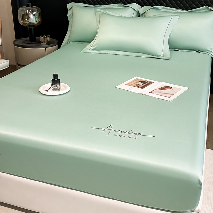 91家纺网 家纺一手货源 找家纺 露梦家纺 2025新款A类水洗原棉刺绣款床笠-星辰系列（提供买家秀） 星辰-海盐绿