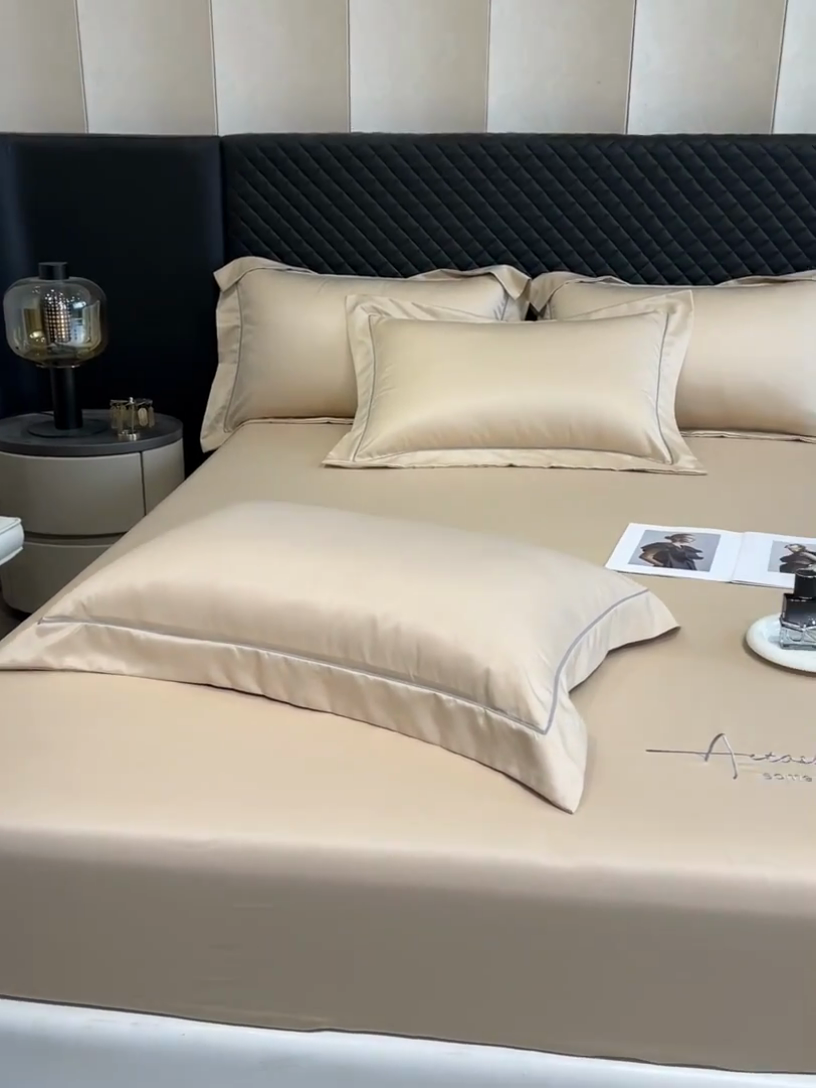 91家纺网 家纺一手货源 找家纺 露梦家纺 2025新款A类水洗原棉刺绣款床笠-星辰系列（提供买家秀） 星辰-香槟色