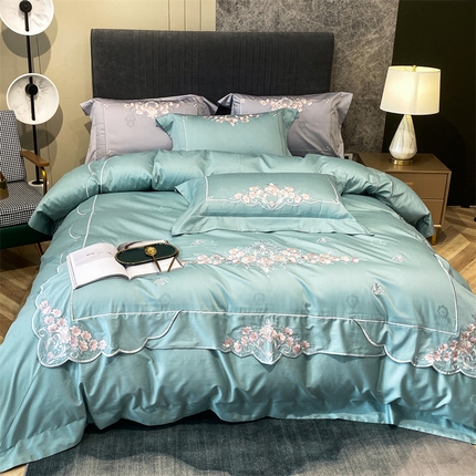 2025新款双股长绒棉居家款提花系列四件套 依恋（水杉绿）