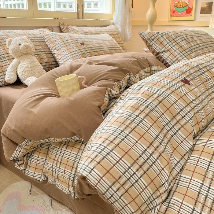 91家纺网 家纺一手货源 找家纺 玉海棠 2024新款AB版软糯针织棉印花四件套 格调-咖-