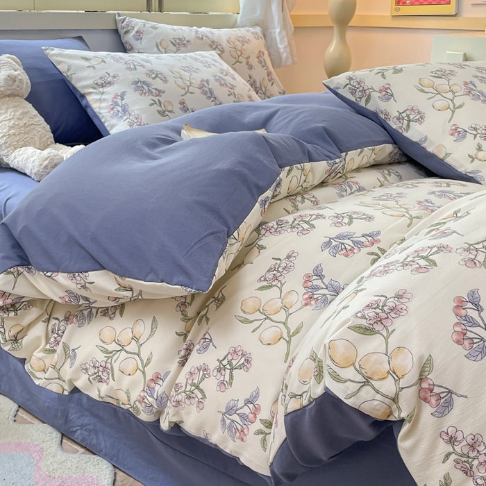 91家纺网 家纺一手货源 找家纺 玉海棠 2024新款AB版软糯针织棉印花四件套 果香-