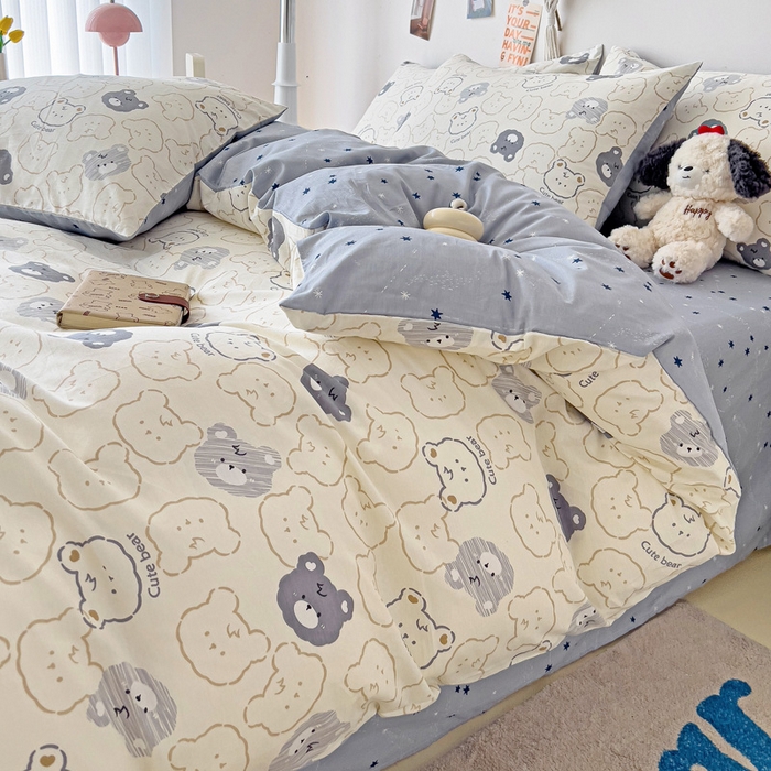 91家纺网 家纺一手货源 找家纺 西引力 2024新款全棉印花四件套 影子熊