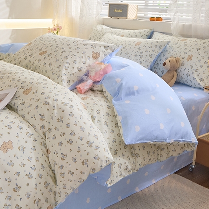 91家纺网 家纺一手货源 找家纺 牧笛缘 2024新款13372全棉印花四件套 恰恰狗