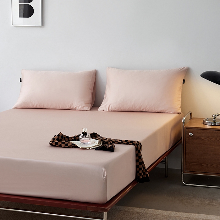 91家纺网 家纺一手货源 找家纺 安莱生活 2024新款100s全棉贡缎单床笠 虾粉