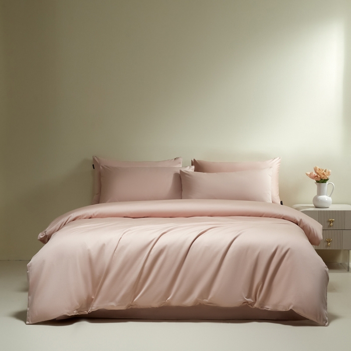 91家纺网 家纺一手货源 找家纺 安莱生活 2024新款100s全棉贡缎四件套 虾粉