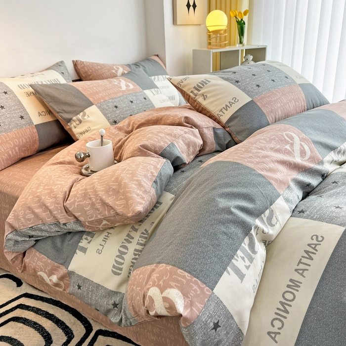 91家纺网 家纺一手货源 找家纺 西引力 2024新款全棉印花单被套 英伦字母