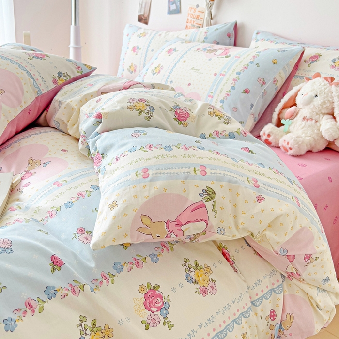 91家纺网 家纺一手货源 找家纺 西引力 2024新款全棉印花单被套 花园兔兔