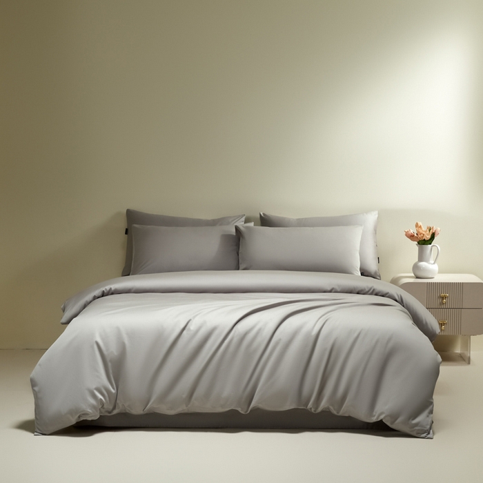 91家纺网 家纺一手货源 找家纺 安莱生活 2024新款100s全棉贡缎四件套 银灰