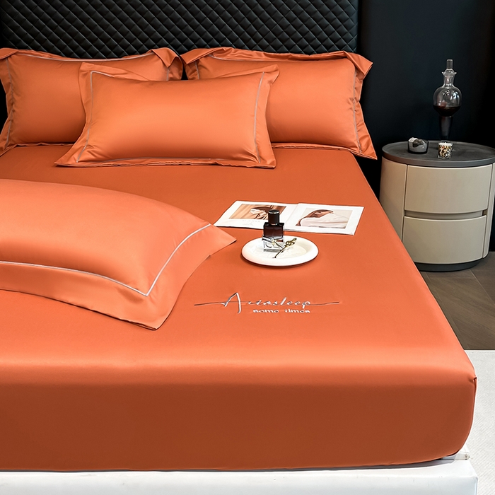 91家纺网 家纺一手货源 找家纺 露梦家纺 2025新款A类水洗原棉刺绣款床笠-星辰系列（提供买家秀） 星辰-桔色