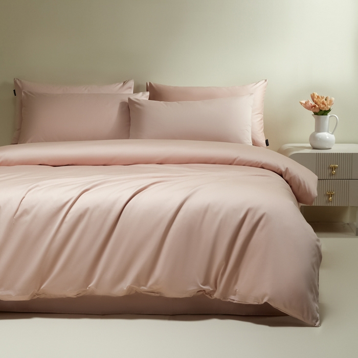 91家纺网 家纺一手货源 找家纺 安莱生活 2024新款100s全棉贡缎四件套 虾粉