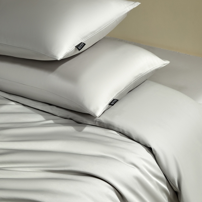 91家纺网 家纺一手货源 找家纺 安莱生活 2024新款100s全棉贡缎四件套 高级灰