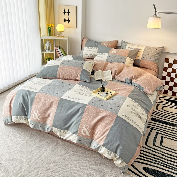 91家纺网 家纺一手货源 找家纺 西引力 2024新款全棉印花单被套 英伦字母