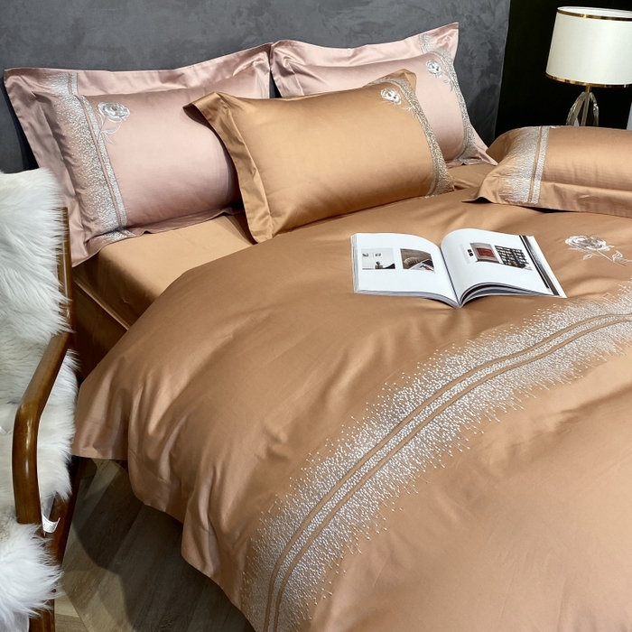 91家纺网 家纺一手货源 找家纺 美娘阁2025新款双股长绒棉居家款四件套 简爱（金驼）