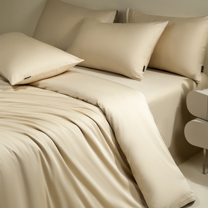 91家纺网 家纺一手货源 找家纺 安莱生活 2024新款100s全棉贡缎四件套 棕灰