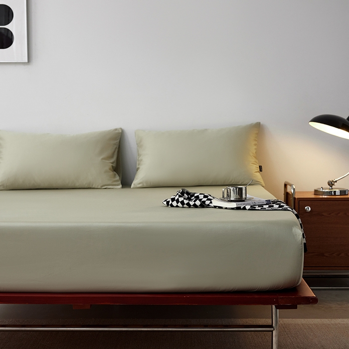 91家纺网 家纺一手货源 找家纺 安莱生活 2024新款100s全棉贡缎单床笠 草绿