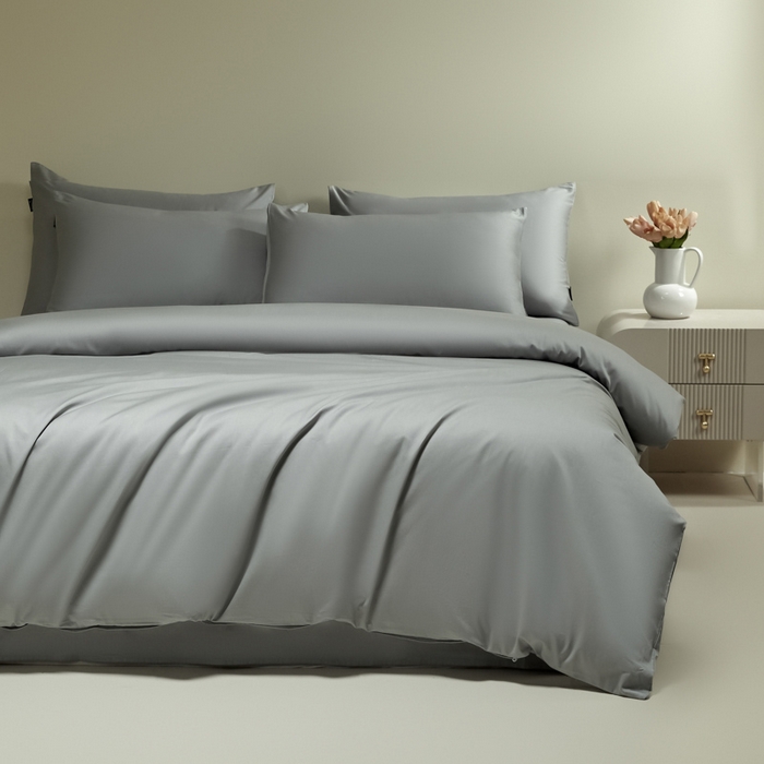 91家纺网 家纺一手货源 找家纺 安莱生活 2024新款100s全棉贡缎四件套 红灰