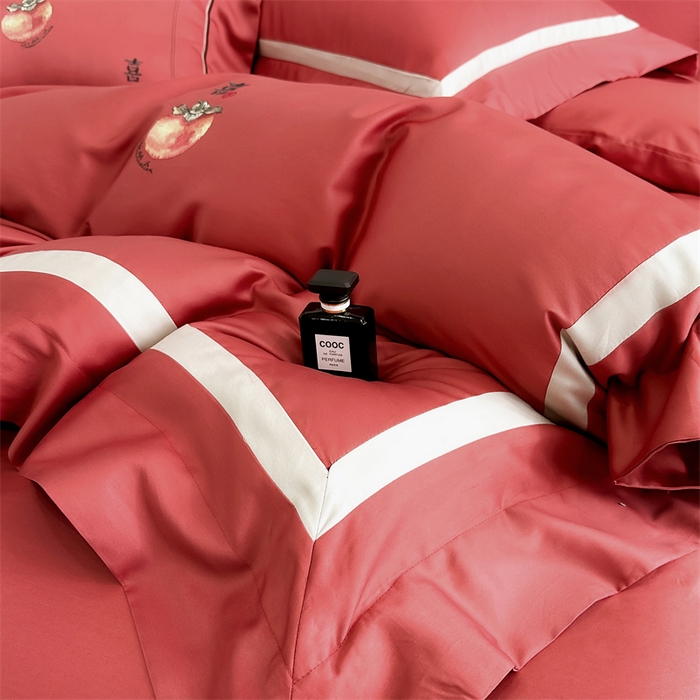 91家纺网 家纺一手货源 找家纺 美娘阁2025新款双股长绒棉居家款四件套 好柿连连-酒红