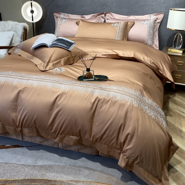 91家纺网 家纺一手货源 找家纺 美娘阁2025新款双股长绒棉居家款四件套 简爱（金驼）