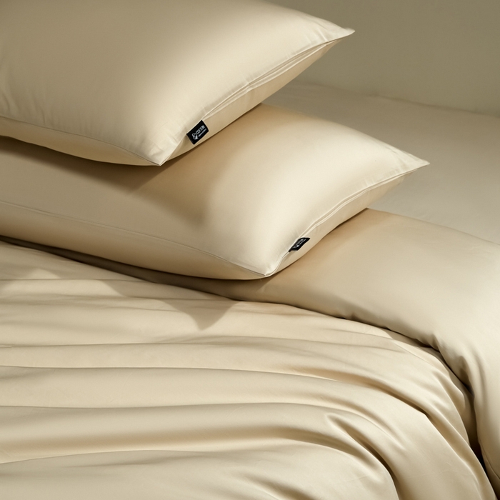 91家纺网 家纺一手货源 找家纺 安莱生活 2024新款100s全棉贡缎四件套 棕灰