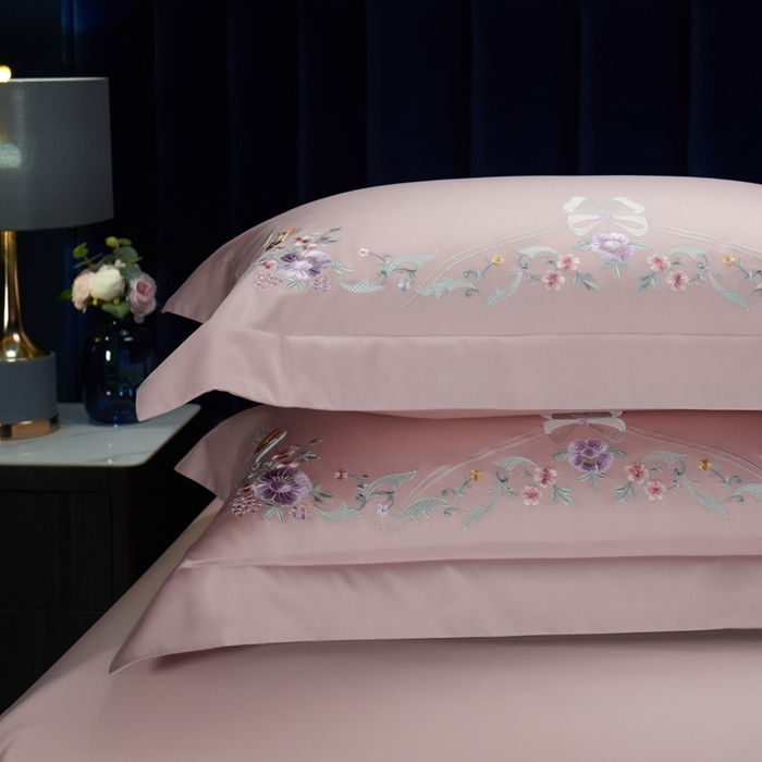 91家纺网 家纺一手货源 找家纺 美娘阁2025新款双股长绒棉居家款四件套 花与爱丽丝-粉玉色