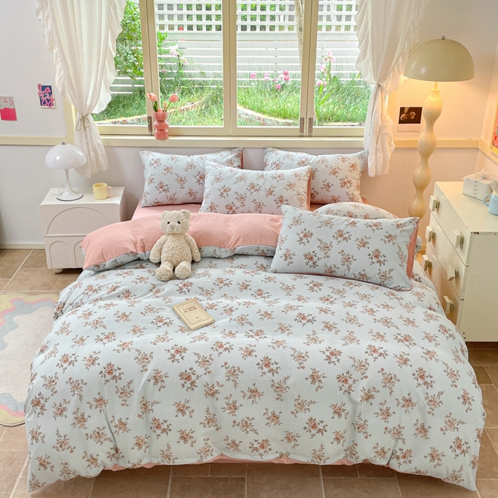 91家纺网 家纺一手货源 找家纺 玉海棠 2024新款AB版软糯针织棉印花四件套 芙曼-绿-