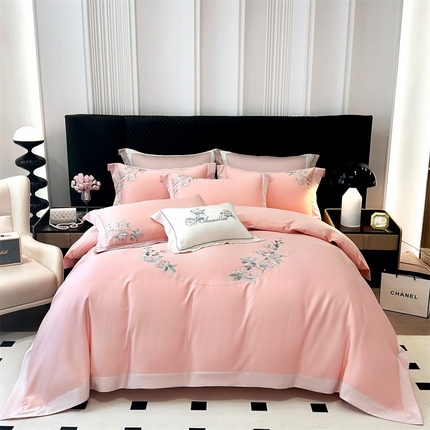 美娘阁 2025新款双股天丝棉居家款四件套 兰亭序-粉玉
