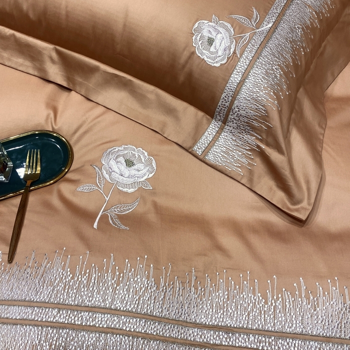 91家纺网 家纺一手货源 找家纺 美娘阁2025新款双股长绒棉居家款四件套 简爱（金驼）