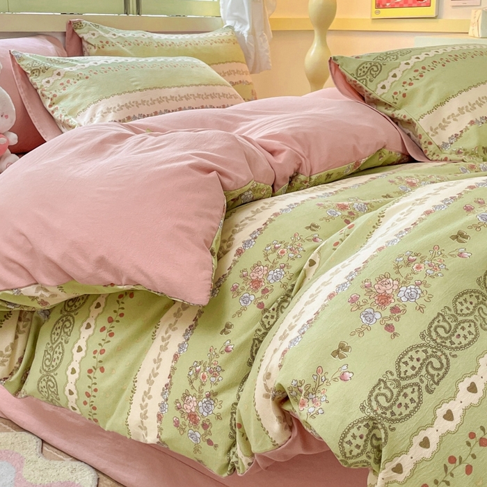 91家纺网 家纺一手货源 找家纺 玉海棠 2024新款AB版软糯针织棉印花四件套 复苏-