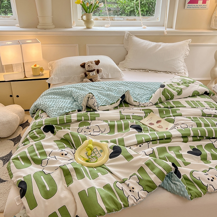 91家纺网 家纺一手货源 找家纺 居易简 2025新款水洗棉双层纱豆豆绒被被子被芯冬被春秋被豆豆被加绒直播  皮皮狗