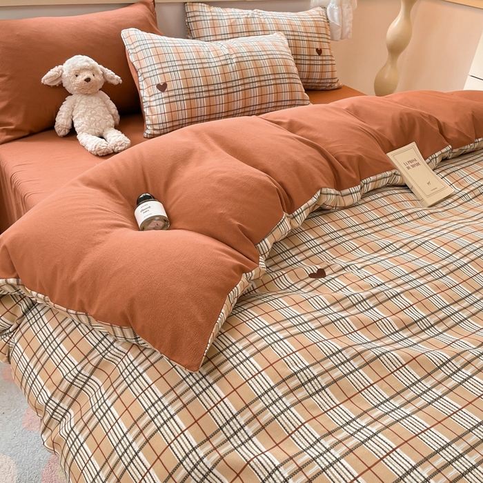 91家纺网 家纺一手货源 找家纺 玉海棠 2024新款AB版软糯针织棉印花四件套 格调-红-