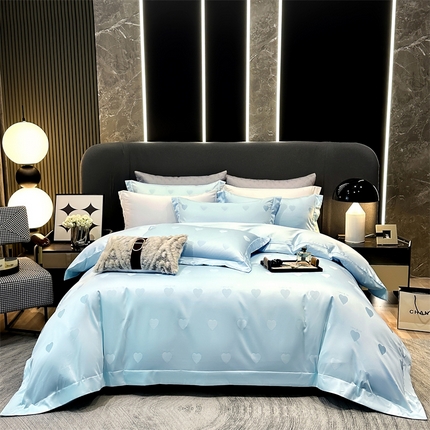 2025新款双股长绒棉居家款提花系列四件套 心动-天空蓝