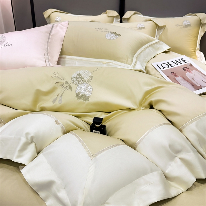 91家纺网 家纺一手货源 找家纺 美娘阁2025新款双股长绒棉居家款四件套 凯瑟琳-香槟黄