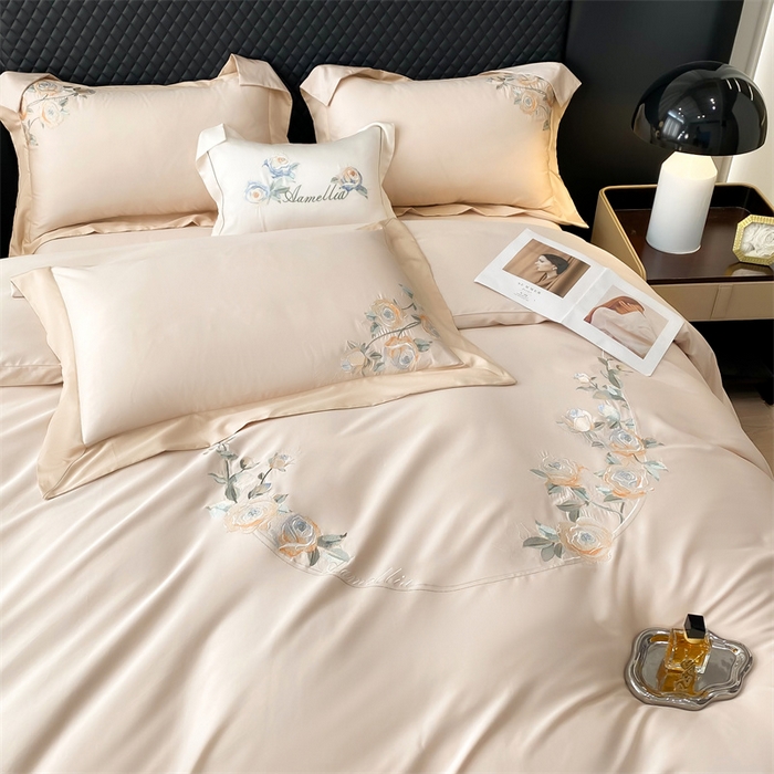 91家纺网 家纺一手货源 找家纺 美娘阁 2025新款双股天丝棉居家款四件套 兰亭序-艾米金