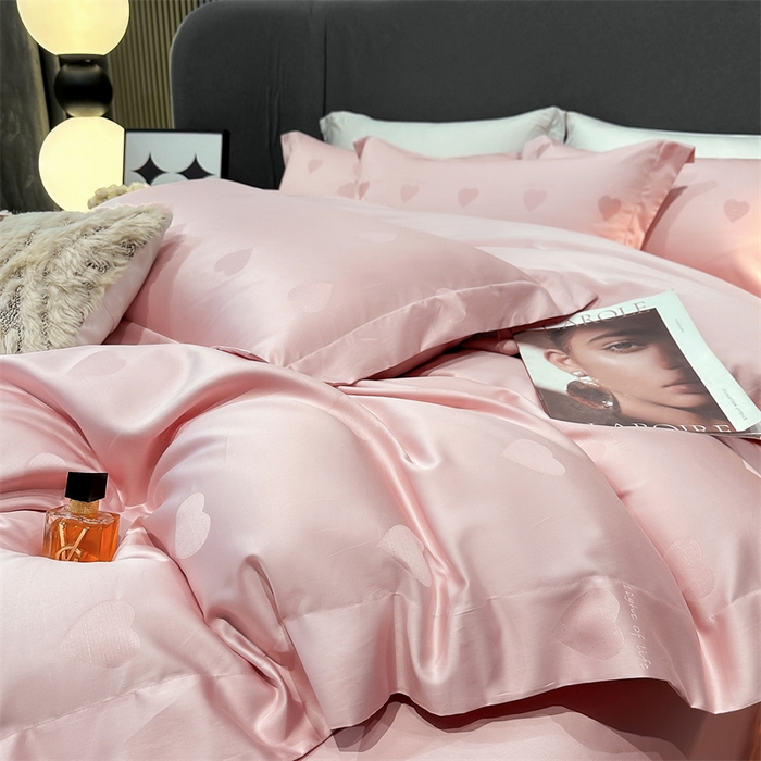 91家纺网 家纺一手货源 找家纺 2025新款双股长绒棉居家款提花系列四件套 心动-香草粉