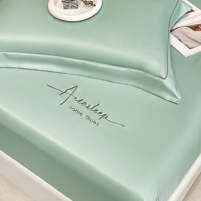 91家纺网 家纺一手货源 找家纺 露梦家纺 2025新款A类水洗原棉刺绣款床笠-星辰系列（提供买家秀） 星辰-海盐绿