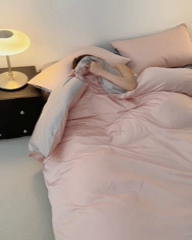 91家纺网 家纺一手货源 找家纺 安莱生活 2024新款100s全棉贡缎四件套 虾粉-银灰