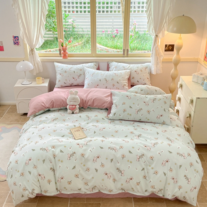 91家纺网 家纺一手货源 找家纺 玉海棠 2024新款AB版软糯针织棉印花四件套 彼得兔-