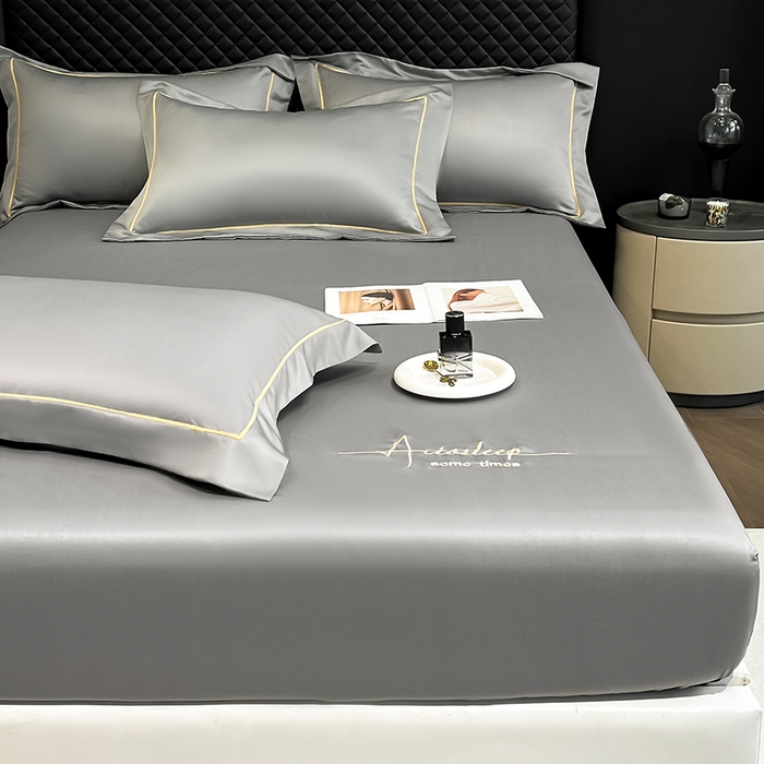 91家纺网 家纺一手货源 找家纺 露梦家纺 2025新款A类水洗原棉刺绣款床笠-星辰系列（提供买家秀） 星辰-高级灰