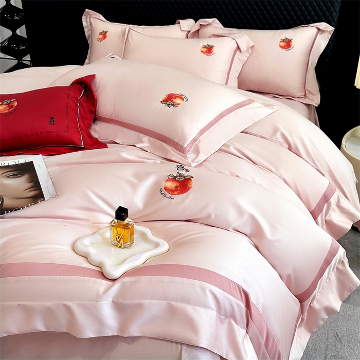 91家纺网 家纺一手货源 找家纺 美娘阁2025新款双股长绒棉居家款四件套 好柿连连-落樱粉
