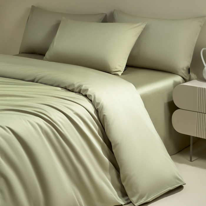 91家纺网 家纺一手货源 找家纺 安莱生活 2024新款100s全棉贡缎四件套 草绿