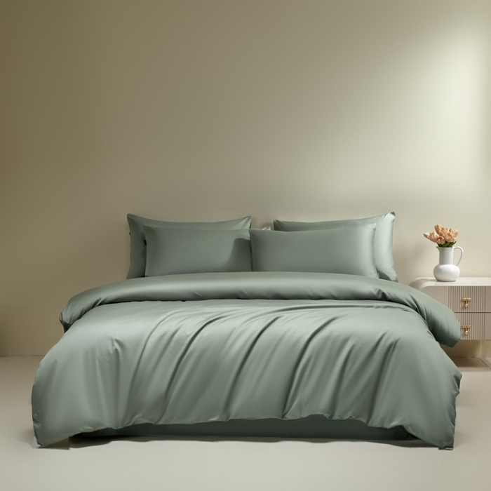 91家纺网 家纺一手货源 找家纺 安莱生活 2024新款100s全棉贡缎四件套 水绿