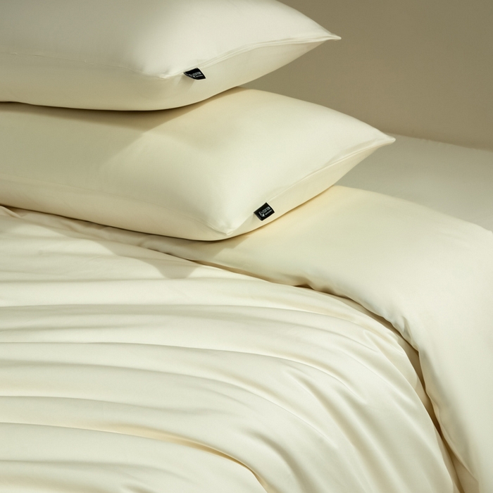 91家纺网 家纺一手货源 找家纺 安莱生活 2024新款100s全棉贡缎四件套 月光白