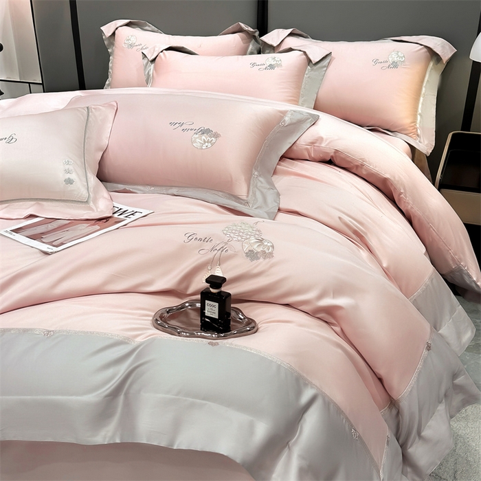 91家纺网 家纺一手货源 找家纺 美娘阁2025新款双股长绒棉居家款四件套 凯瑟琳-丹妮粉