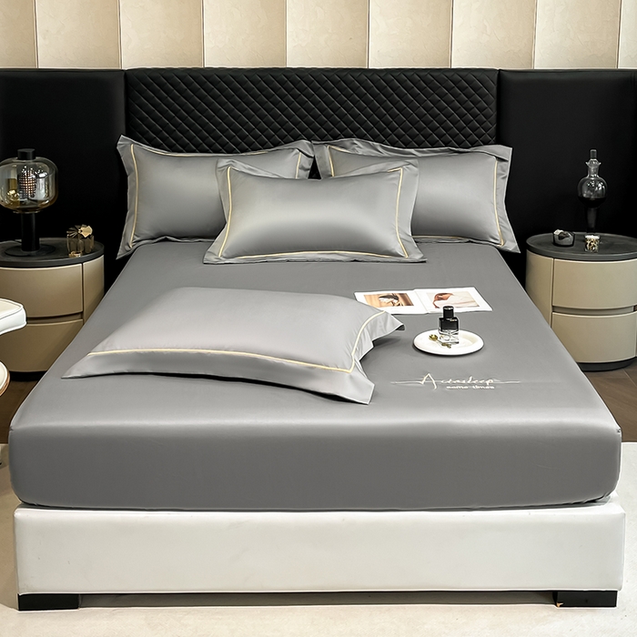 91家纺网 家纺一手货源 找家纺 露梦家纺 2025新款A类水洗原棉刺绣款床笠-星辰系列（提供买家秀） 星辰-高级灰