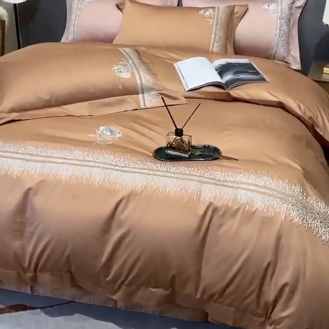 91家纺网 家纺一手货源 找家纺 美娘阁2025新款双股长绒棉居家款四件套 简爱（金驼）