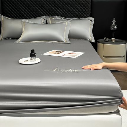 露梦家纺 2025新款A类水洗原棉刺绣款床笠-星辰系列（提供买家秀） 星辰-高级灰